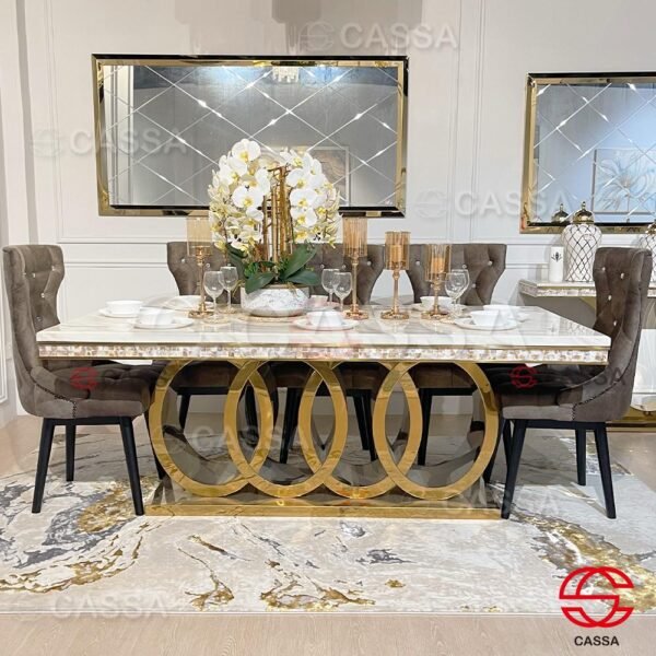 Cassa AUDI RING GOLD SERIES Marble Top With Gold Leg Dining set