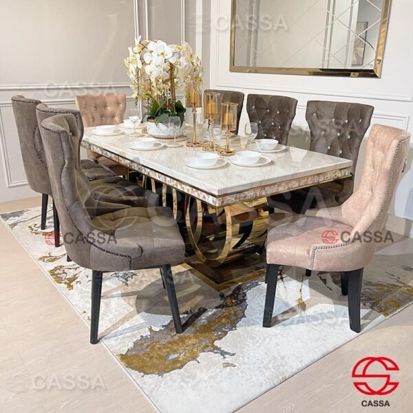 Cassa AUDI RING GOLD SERIES Marble Top With Gold Leg Dining set - Image 2