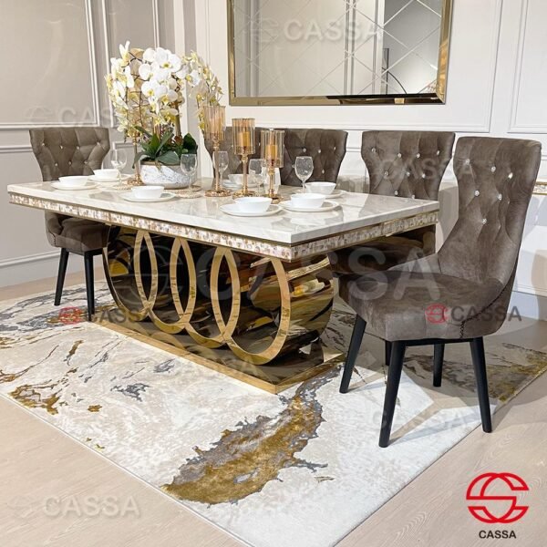 Cassa AUDI RING GOLD SERIES Marble Top With Gold Leg Dining set - Image 4