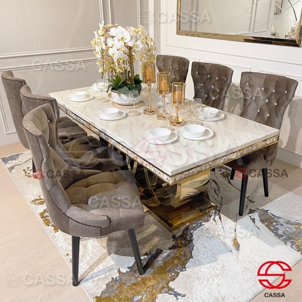 Cassa AUDI RING GOLD SERIES Marble Top With Gold Leg Dining set - Image 3
