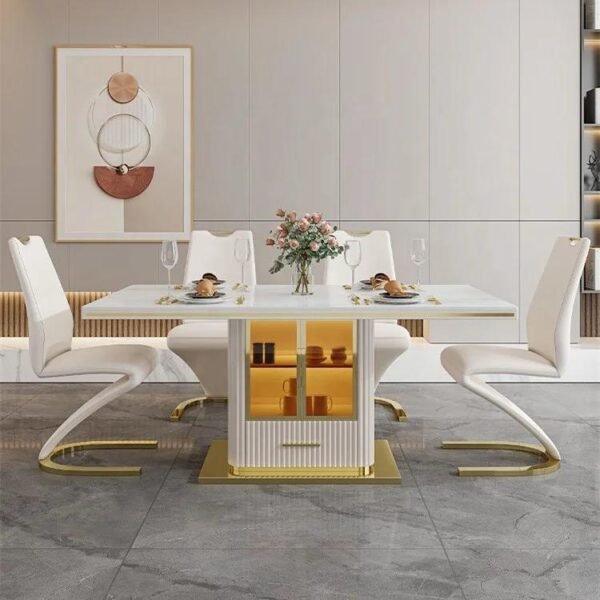 Ayva Marble top Dining Table, Stainless Steel Base with under bar and storage - Image 2