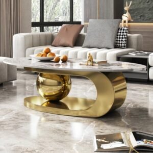 MODERN LUXURY METALLIC OVAL COFFEE TABLE