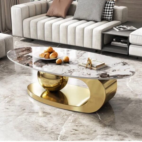 MODERN LUXURY METALLIC OVAL COFFEE TABLE - Image 3