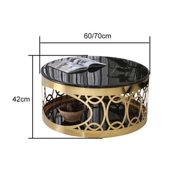 ROUND MALAI BLACK MARBLE TOP – GOLD - Image 3
